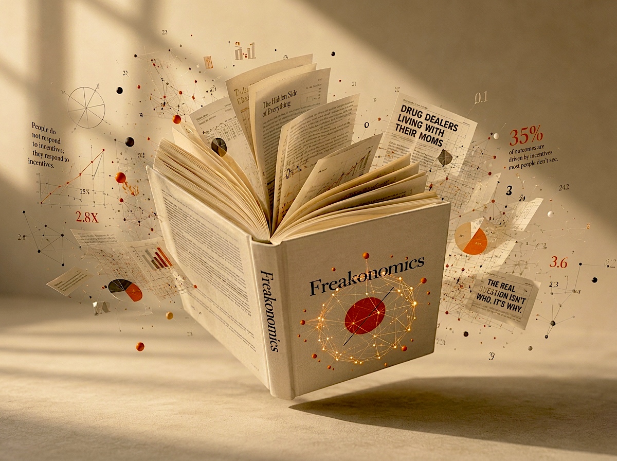 Freakonomics book with pages dispersing into data