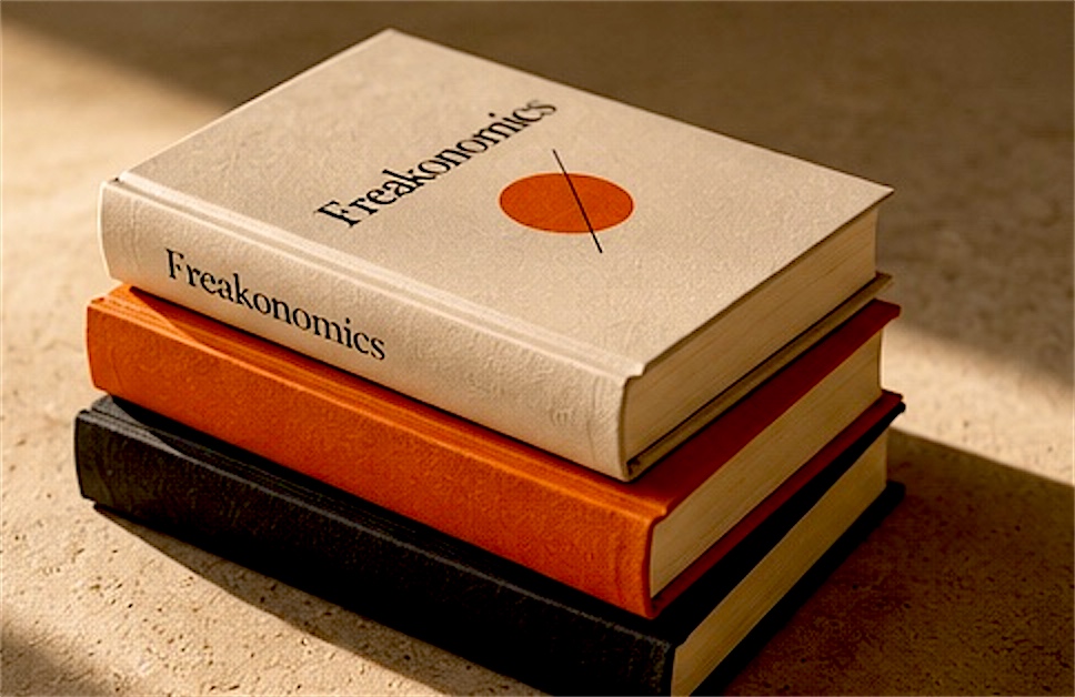 Three editions of Freakonomics stacked